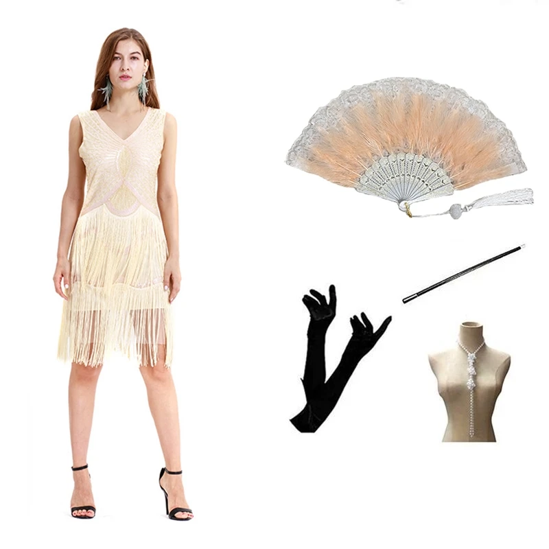 

1920S Handmade Beaded Sequins And Tassels Sleeveless Vintage Gatsby Dresst