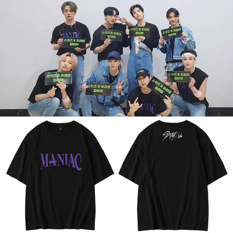 

Straykids Second Tour Concert MANIAC Surrounding Same Short Sleeve T-shirt Loose Cotton Printed Singing Clothes