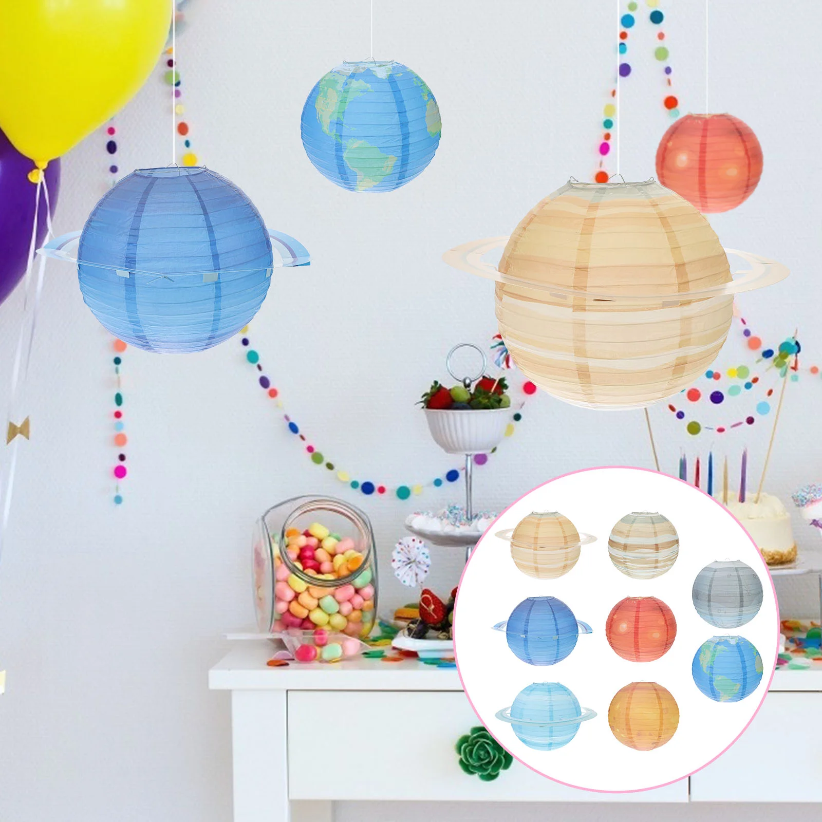 

8pcs Outer Space Lanterns Girl Birthday Party Decor Hanging Paper Lantern for Kindergarten Home Party
