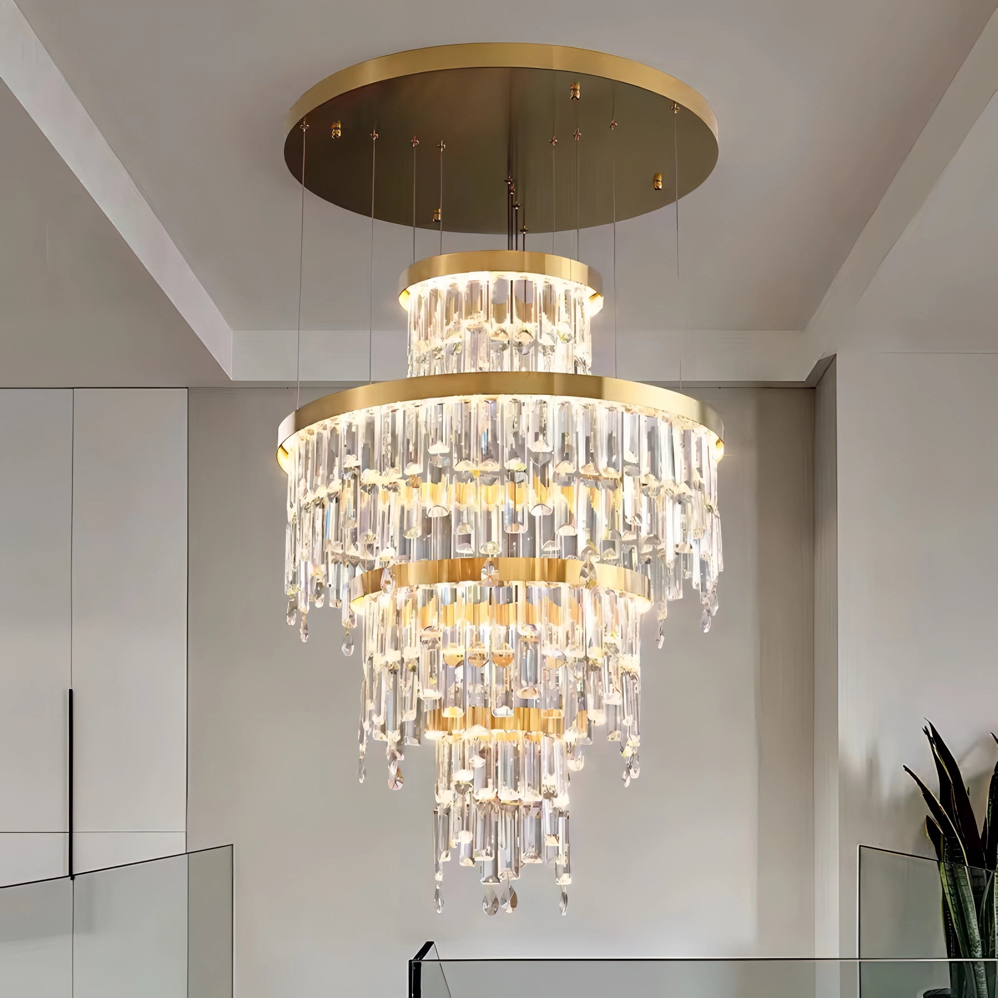 

Villa Hollow Duplex Building Chandelier Crystal Hall Spiral Staircase Post-modern Living Room Hotel Lobby Light Luxury LED Lamp