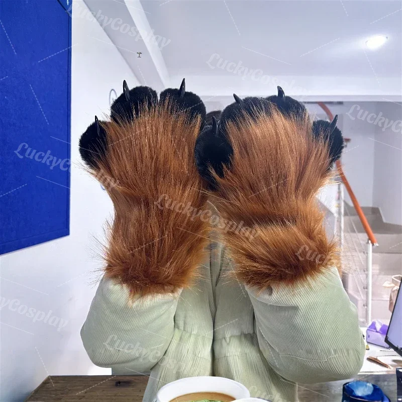 Перчатки с пушистыми кошками и мягкими лапами меховой костюм кигуруми