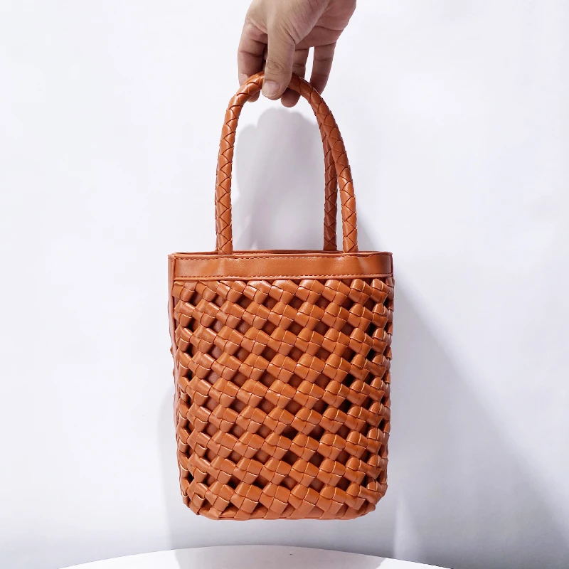 Женская плетеная Сумка-мешок из ПУ кожи с вырезами