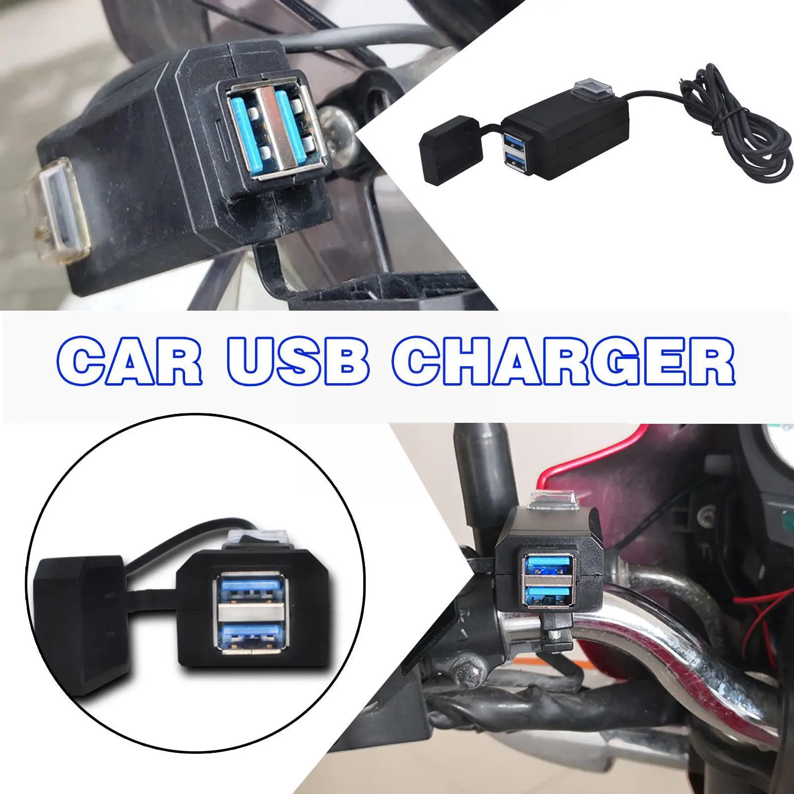 

3.0 USB Motorcycle Socket Waterproof Dual USB Quick Change 3.0 5V Waterproof Power Supply Adapter For Phone Navigation R1J8