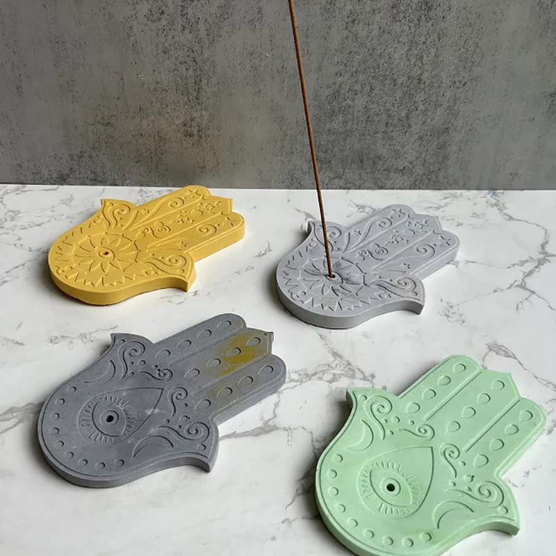 

Khamsah Incense Tray Silicone Molds for DIY Handmade Cement Plaster Hand of Fatima Incnse Sticks Base Injetion Mould Home Decor