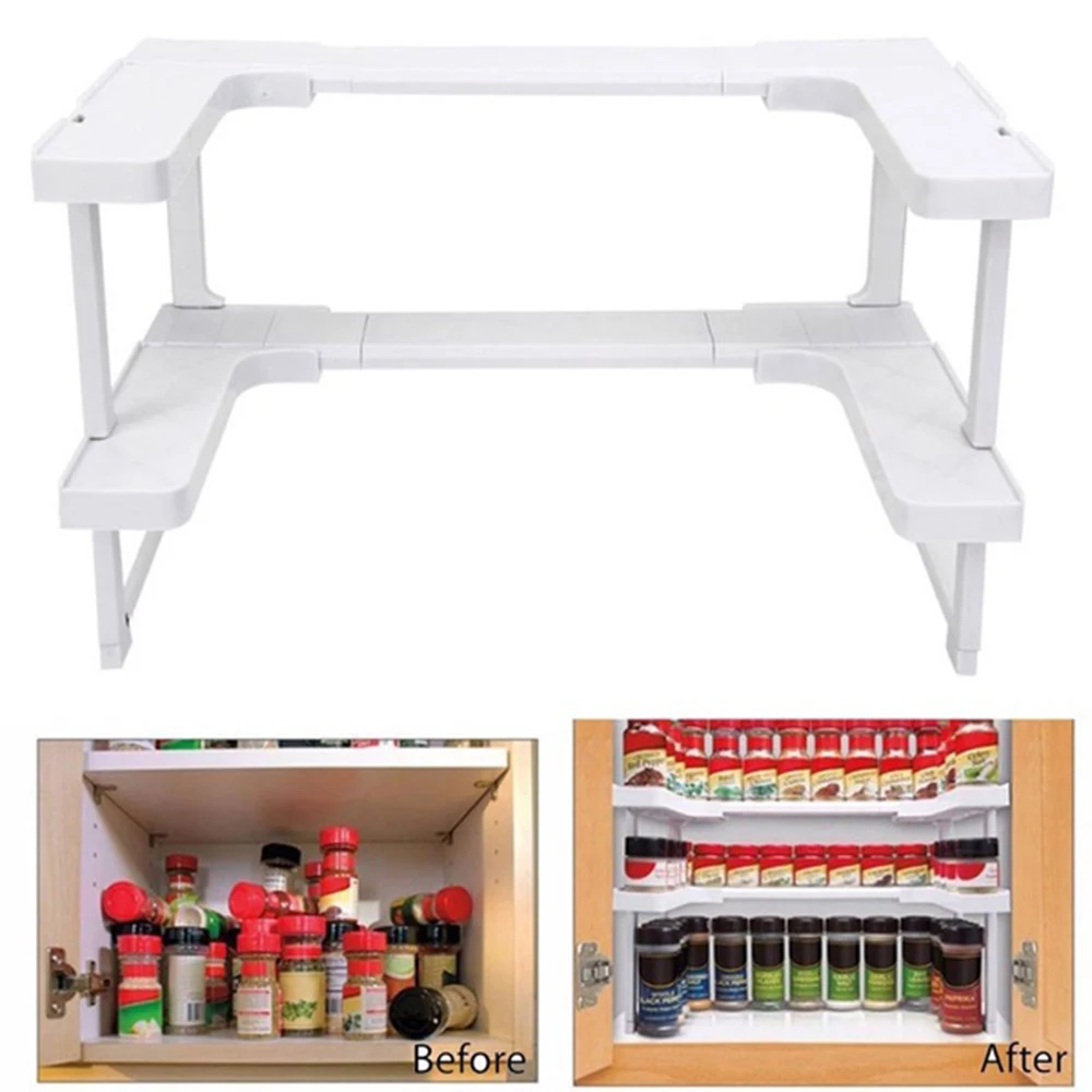

2 Layers Adjustable Shelf Kitchen Spice Organizer Storage Rack Shelf Rack Kitchen Spice Seasoning Carrier