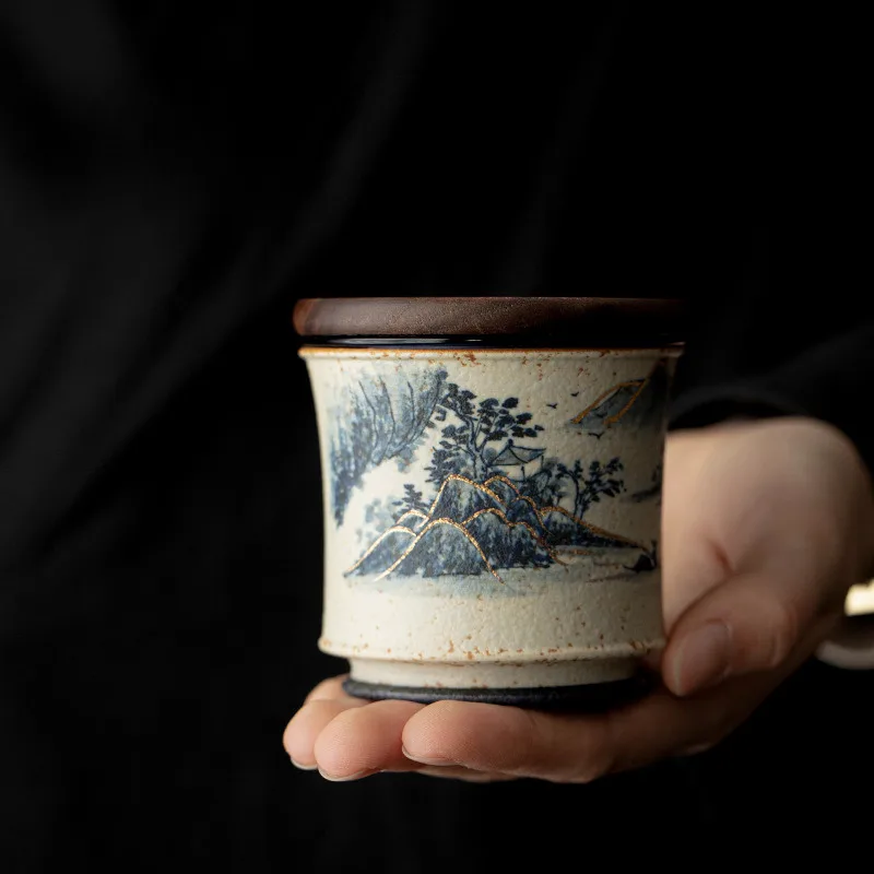 

150 мл чистый ручной синий и белый пейзажный фильтр, чашка-сепаратор для чая, старинная кружка для чая с заварочным устройством, чашка для замачивания чая, офисная чашка для воды, подарок