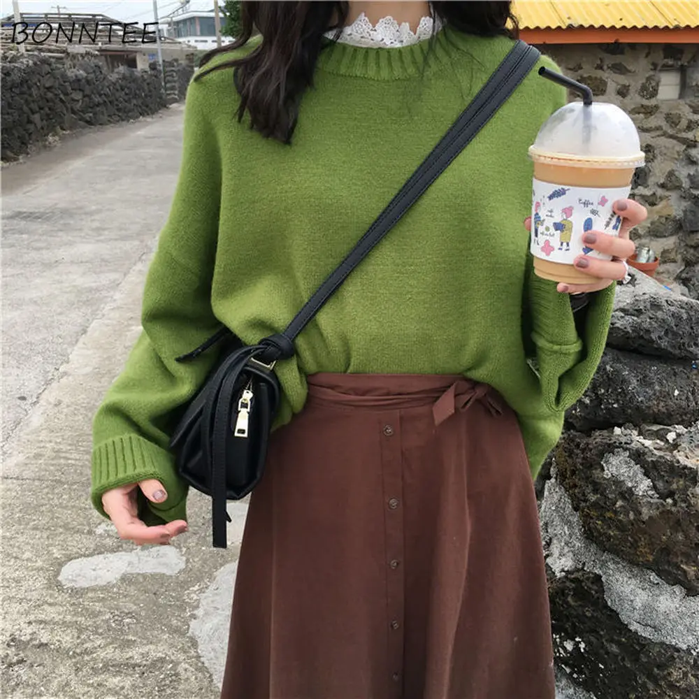 

Женский элегантный свитер Ulzzang, однотонный Модный женский свитер с расклешенными рукавами, Мягкий трикотажный свитер для осени и зимы