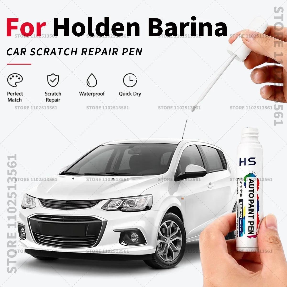 Фото Карандаш-краска для ремонта царапин и сколов для автомобилей Holden Barina: сатиновый стальной серый, серый оружейный металл, небесно-голубой, белый Сайтум, синий Боракай №1