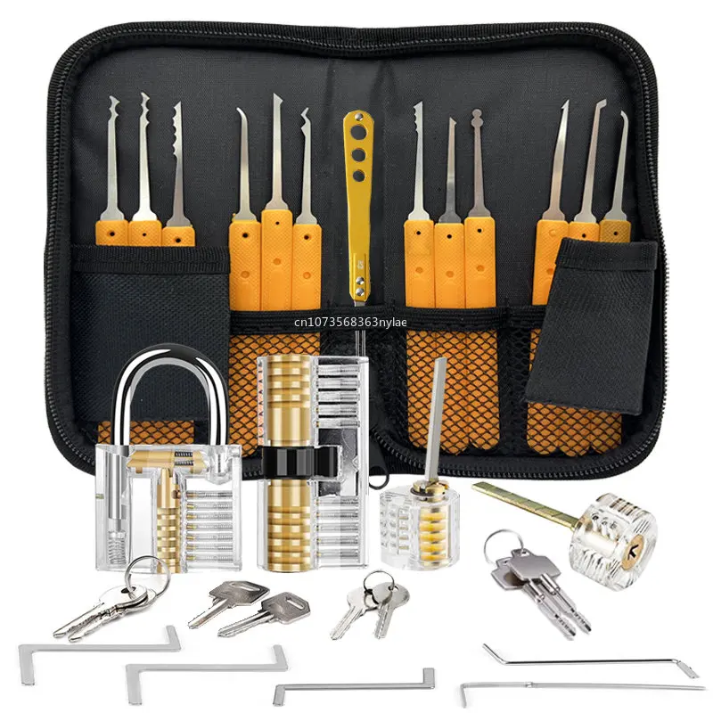 3 Pack Transparent Training Padlock with 21-Piece Lock tools Set, Premium Practice Lock Tools for Beginner Picking