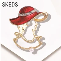 skeds vintage women elegant enamel hat women brooches crystal exquisite jewelry clothing coat fashion pearl brooch pin gift