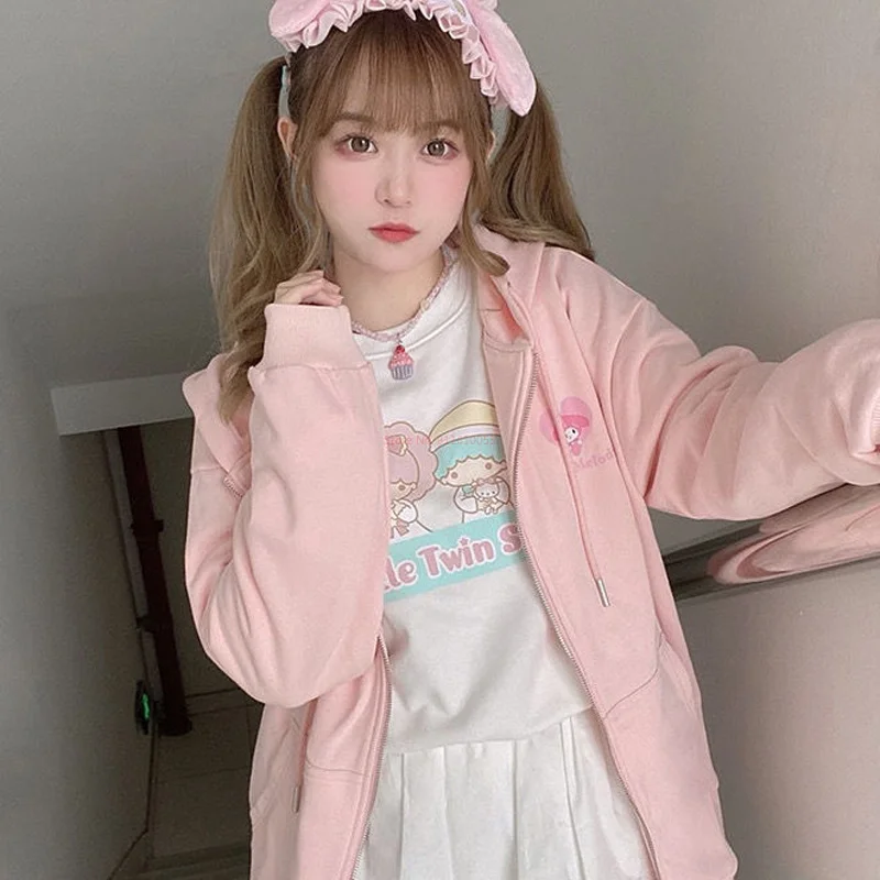 

Kuromi Sanrio Cinnamoroll My Melody свитер с помпоном пурин Лолита пальто для девушек женщин с капюшоном весна осень тонкий стиль теплый косплей