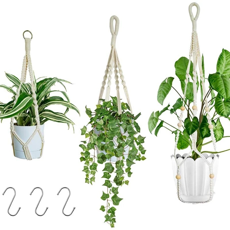 

3 Pcs Rope Hanging Planter Hanging Plant Holders Macrame Flower Pot Hanger With Hanging Hooks For Outdoor Decor
