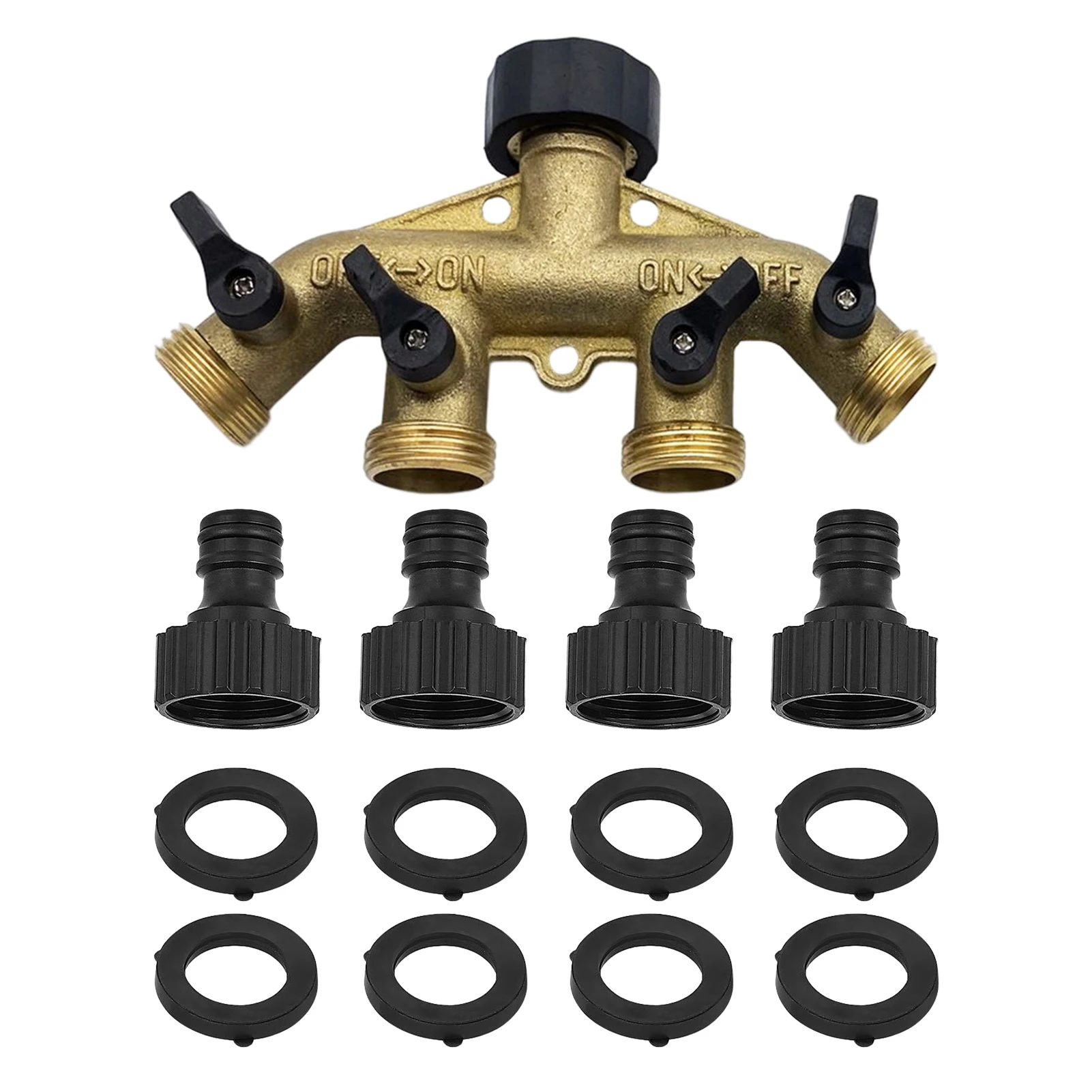 

Outdoor Hose Splitter Solid Brass Adapter Individual Valve Distributor Connector Heavy Duty 4 Way Manifold Garden Tap Irrigation