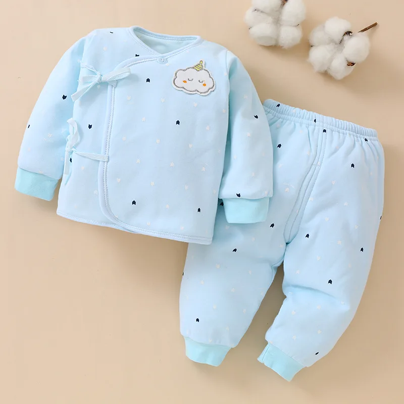 

Winter Newborn Clothes 0-3 Cotton Boneless Thickened Cotton Baby Underwear Baby Monk Suit Lace-up Set Baby Girl Outfit Set