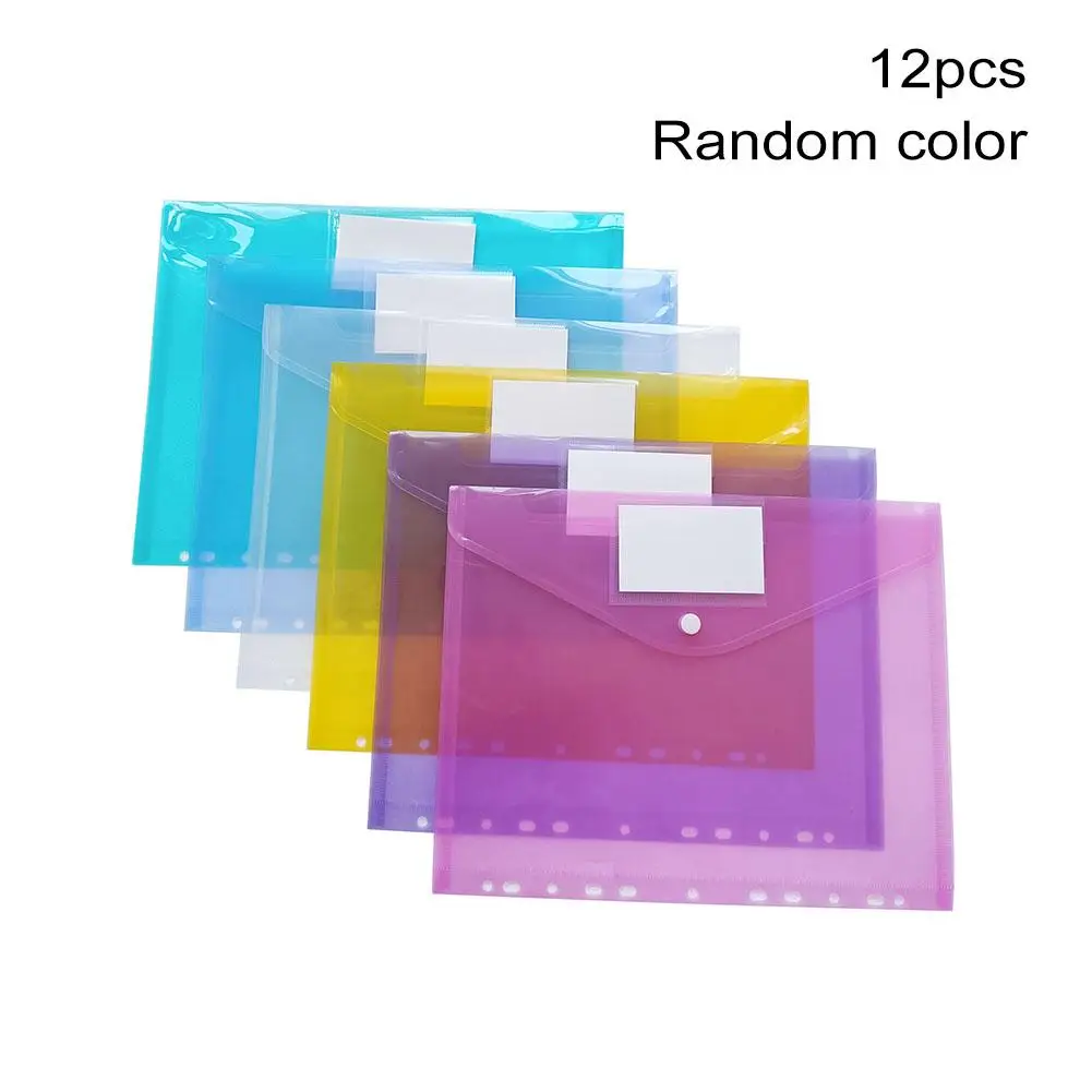 

12pcs/Lot A4 Snap File Bag Colorful PP Plastic File Office Information Bag Bill Storage Organizer Holder Stationery Supplies
