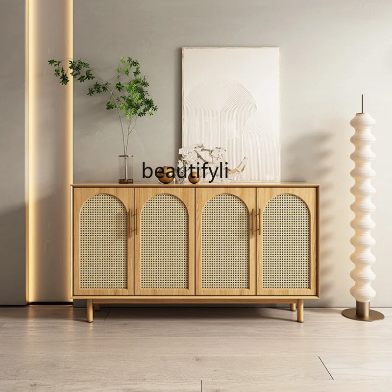 

Japanese-Style Rattan Entrance Cabinet Modern Minimalist Solid Wood Dining Storage Cabinet Living Room Tea Cabinet Shoe Cabinet