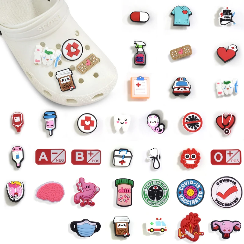 PVC Shoe Charms for Doctor Shoe Accessories Nurse Shoe Decoration Shoe Buckles for Clogs Sandals Croc X-mas Gifts Jibz Buckle
