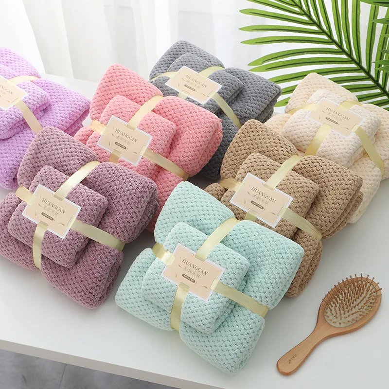 

High-quality Pineapple Grid Towel Bath Towel Set Coral Fleece Beach Towel Quick-drying Absorbent Soft Bath Towel + Face Towels