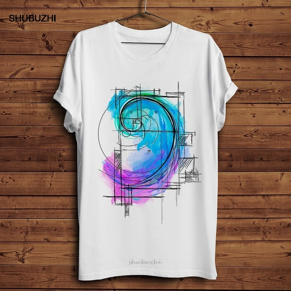 

watercolor Fibonacci sequence funny math art t shirt men summer new white casual homme cool geek tshirt