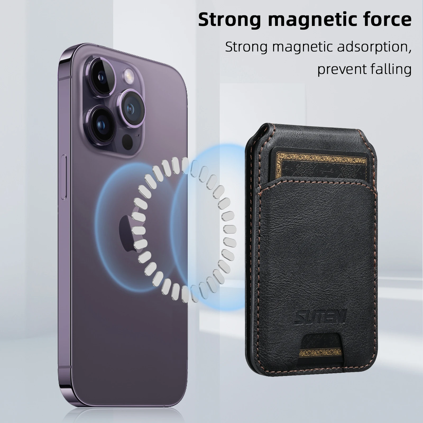 Роскошный кожаный магнитный держатель для карт IPhone 11 12 13 14 15 Pro Max Plus мобильного