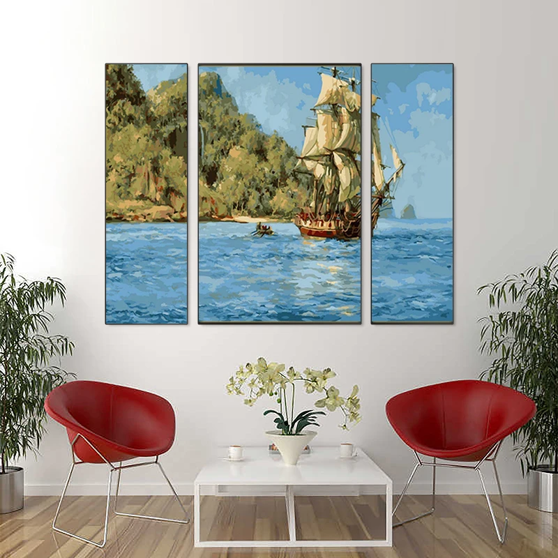 

CHENISTORY 3PCS Painting By Number Sailing Boat At The Sea Drawing On Canvas Pictures By Numbers Handpainted Art Kits Home Decor