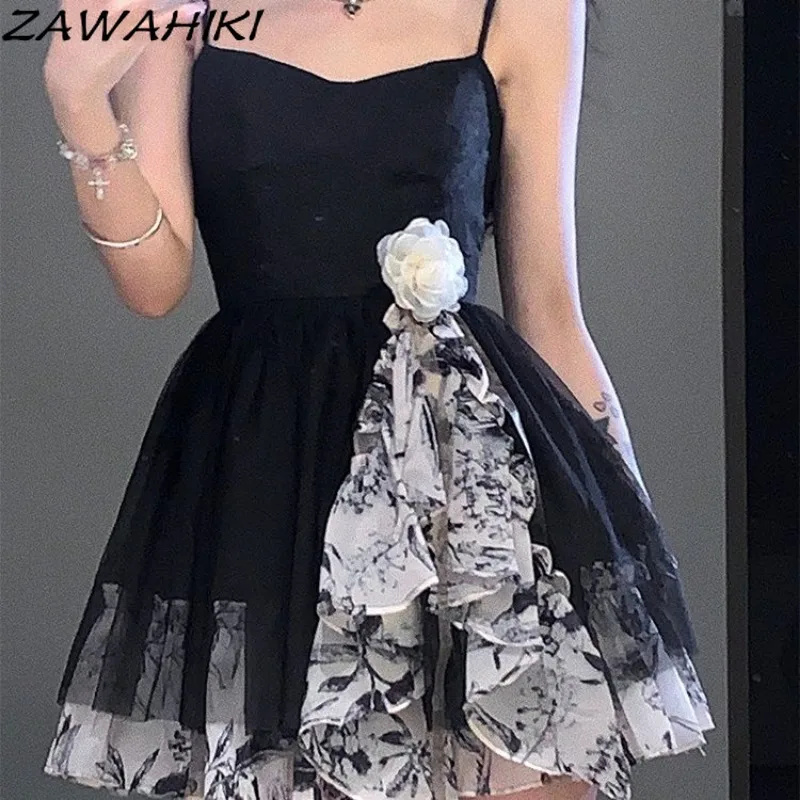 Платье ZAWAHIKI для женщин в стиле пэчворк контрастного цвета летнее платье Y2K