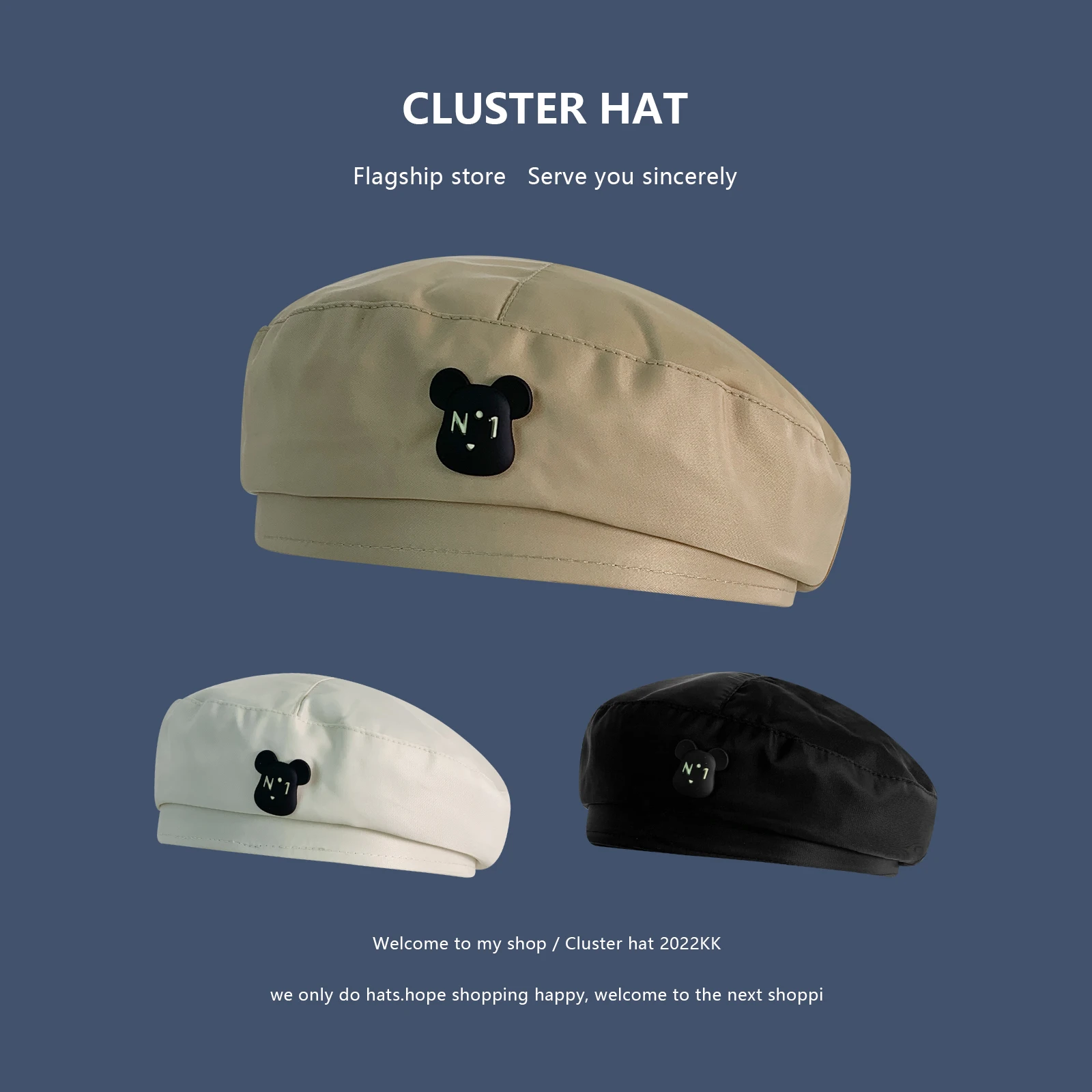 

Bear label Beret women's spring and summer thin cartoon fashion versatile painter's hat bud hat trend