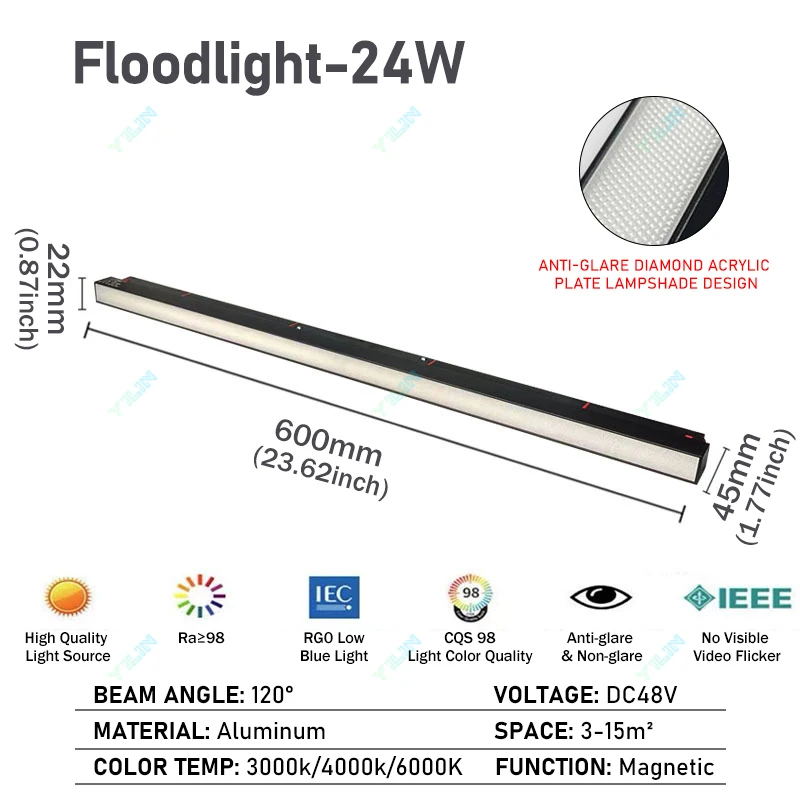 

YILIN Антибликовый магнитный трековый светильник 48В