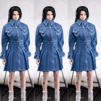 16 women soldier shirt vintage women single breasted denim dress slim midi dress for 12 inches action figure body