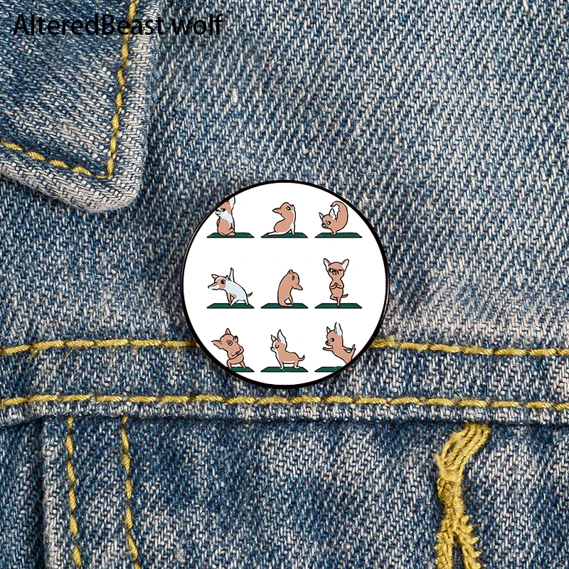 

Chihuahua Yoga Cartoon Printed Pin Custom Funny Brooches Shirt Lapel Bag Cute Badge Cartoon enamel pins for Lover Girl Friend