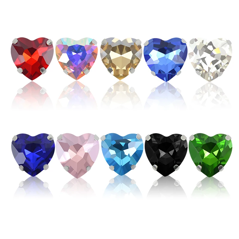 

20/50pcs Heart-shape Glass Rhinestones with Silver Claw Crystal Stone DIY Nail Art Decoration Jewelry Clothes Sewing Accessories