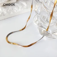 ghidbk mix 3 colors skinny herringbone necklace for women stainless steel rose gold color flat snake chain jewelry waterproof