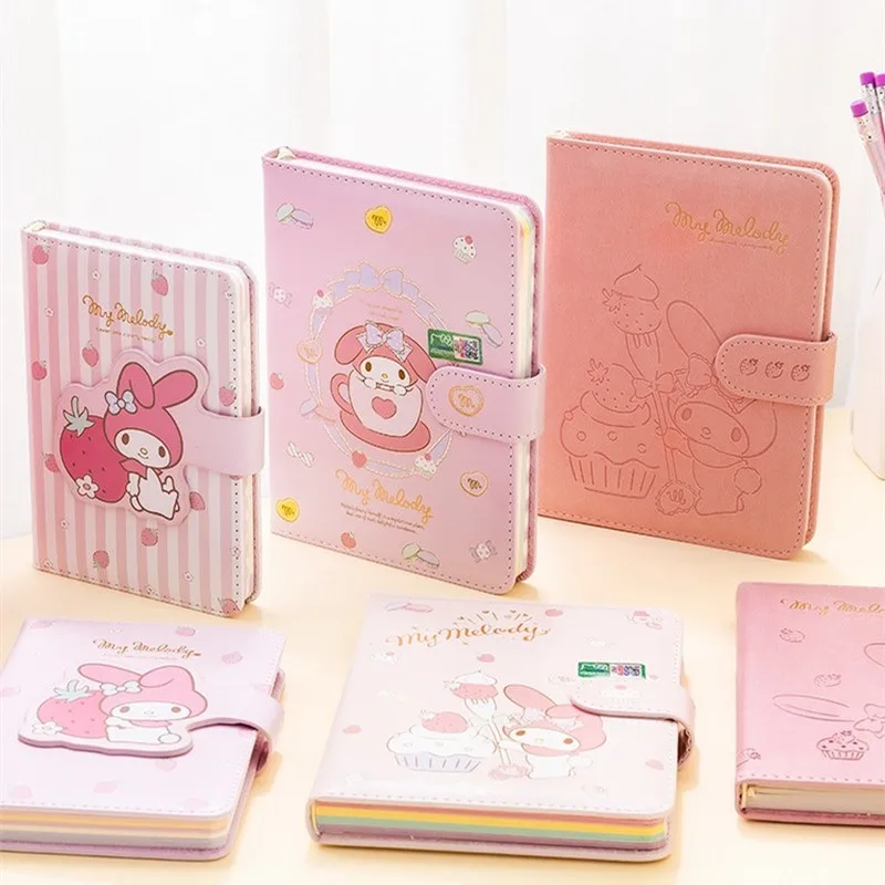

Kawaii Sanrioed Anime Cartoon series Cinnamoroll mymelody Kuromi cute fashion Girly Heart Soft Leather Magnetic Buckle Diary