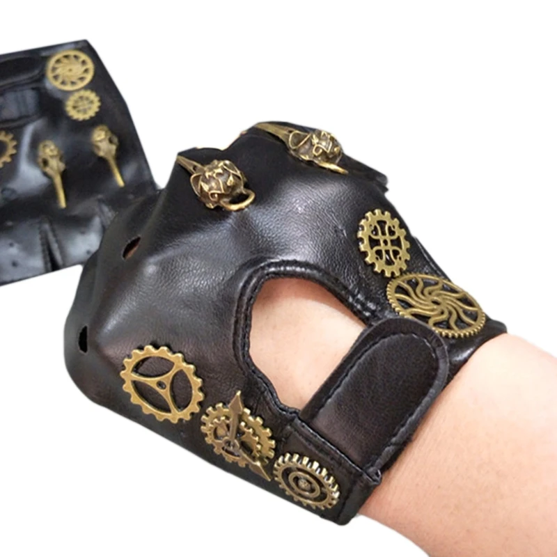 

Механические кожаные перчатки в стиле панк, длинные перчатки без пальцев, реквизит для Хэллоуина