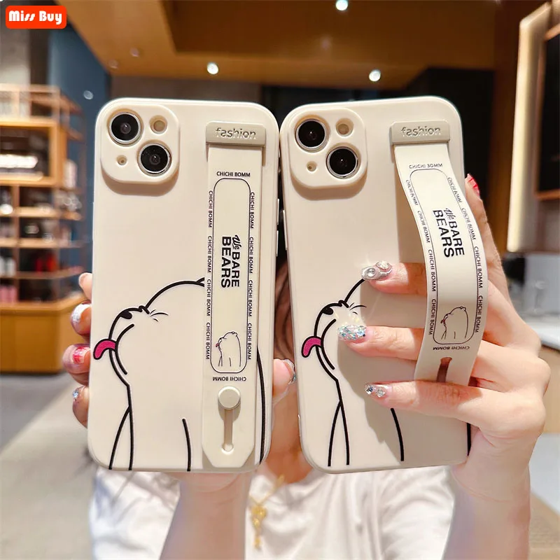 

Cute Bear Wrist Band Holder Stand Bracket Case For Huawei Honor 90 Pro Honor Play 7T Honor X50i Nova 11 Pro Nova 11 Ultra Cover