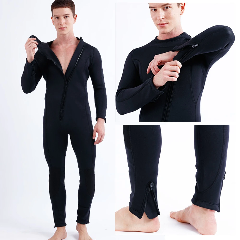 20232 Men's Fashion 3MM Neoprene Front Zipper One-Piece Long-Sleeve Diving Suit Warm Cold-Proof Snorkeling Surfing Diving Suit