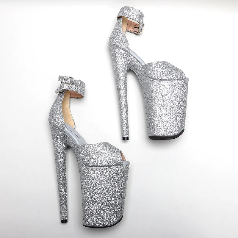 Leecabe 23CM/9inches glitter PU upper  Platform Sexy  High Heels Sandals Pole Dance shoes