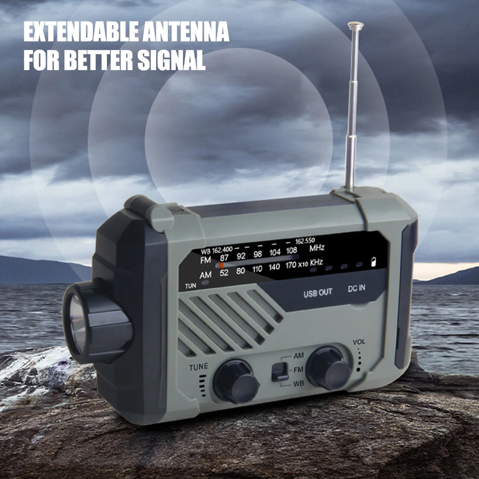 portable table radio hand crank am fm noaa emergency reading lamp led flashlight solar charging 2000mahpower bank for cell phone free global shipping