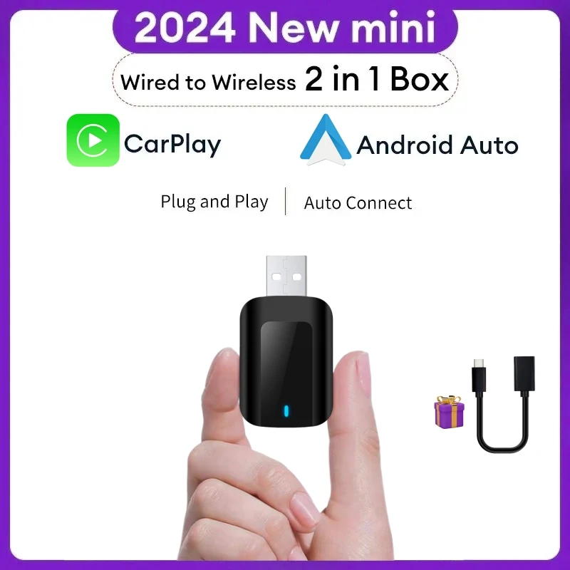 Фото Новый мини беспроводной адаптер Carplay Android Auto 2 в 1 Plug and Play для Mercedes Benz A C E S GLA GLB GLC 300 GLE GLS EQB EQC №2