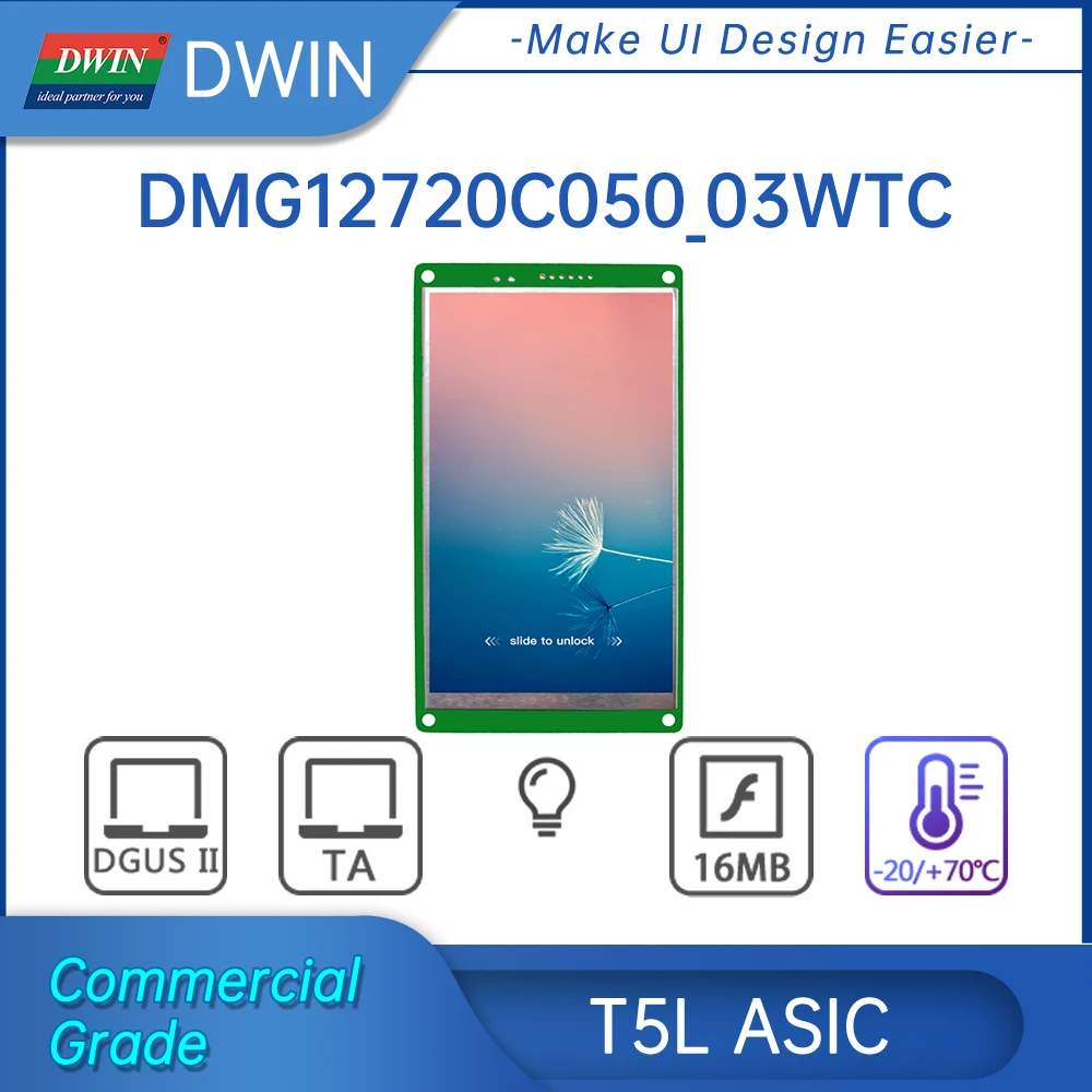 

DWIN 5 Inch 720*1280 Resolution 16.7M Colors IPS-TFT-LCD Display Module UART Capacitive Incell Super-thinTouch Screen