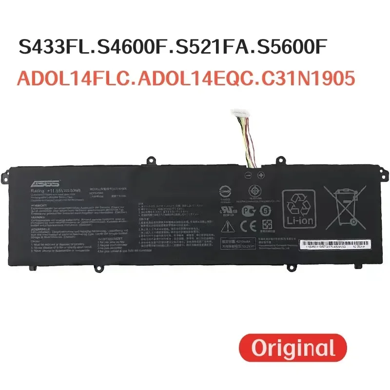 100% Оригинальный аккумулятор 4335 мАч для ноутбука ASUS S433FL S4600F S521FA S5600F ADOL14FLC ADOL14EQC