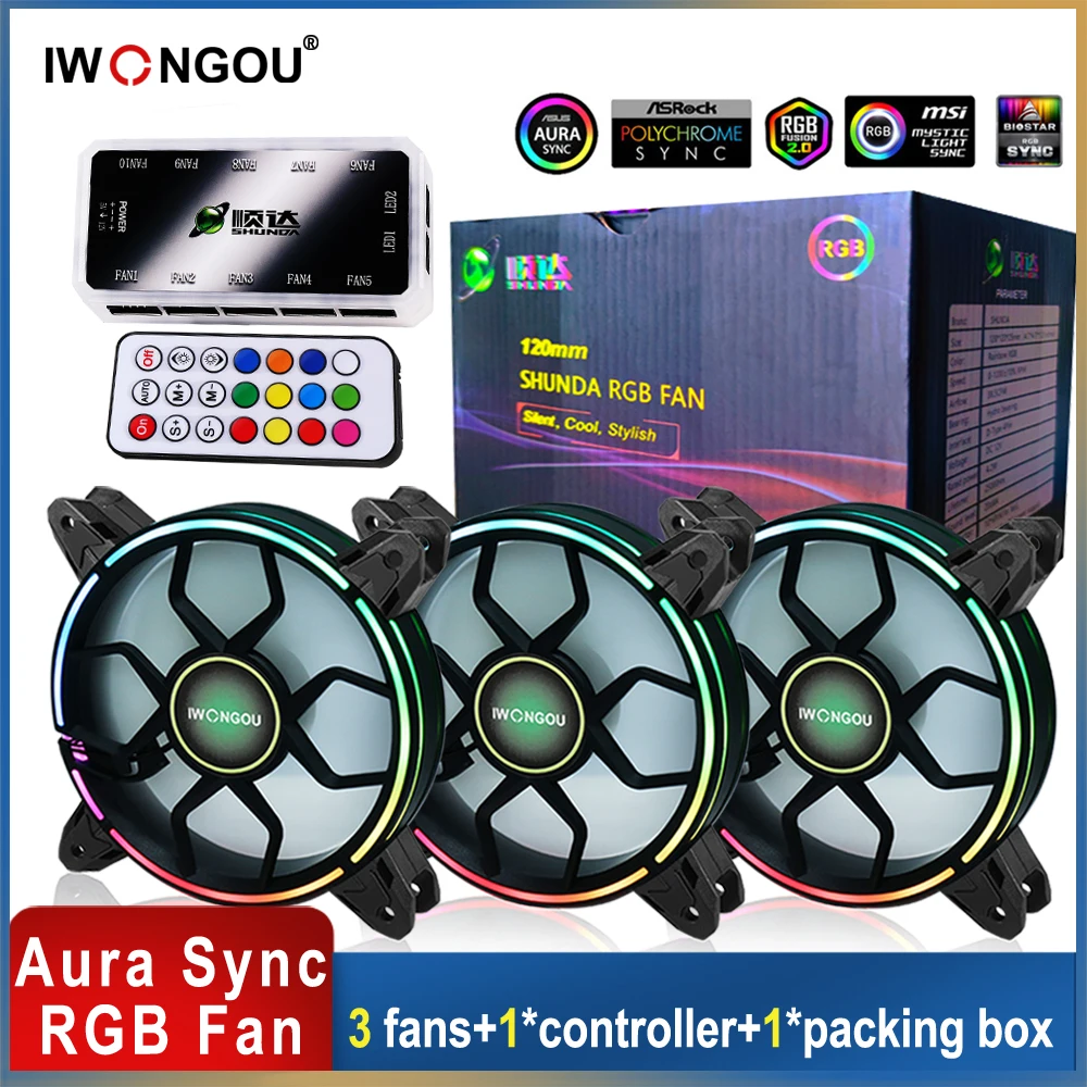 IWONGOU Aura Sync 120 мм вентилятор охлаждения для ПК RGB Регулируемая