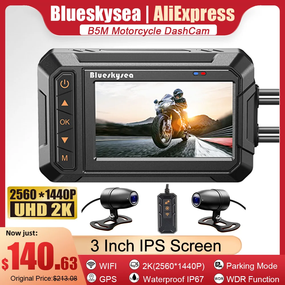 

Blueskysea B5M 2K Motorcycle Dash Cam WiFi Video Recorder Dual DVR Camera Waterproof WDR GPS Motorcycle Camera PK Blueskysea B1M