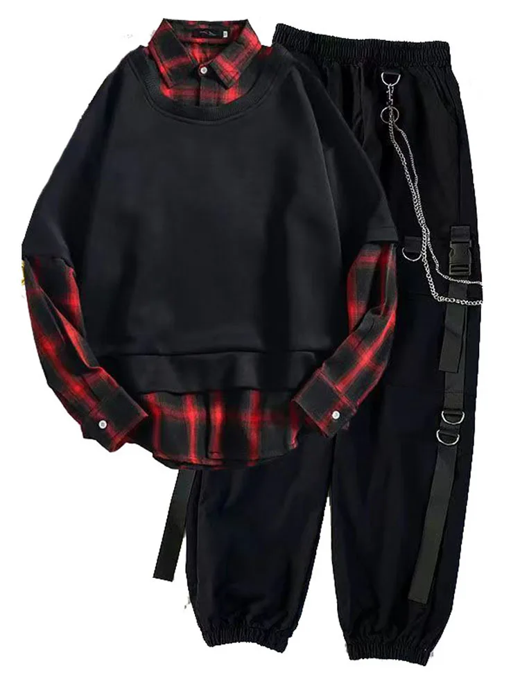 

Свободные брюки-карго в клетку из двух предметов + брюки-карго с цепочкой, весенне-осенний комплект из двух предметов, штаны для женщин, крас...