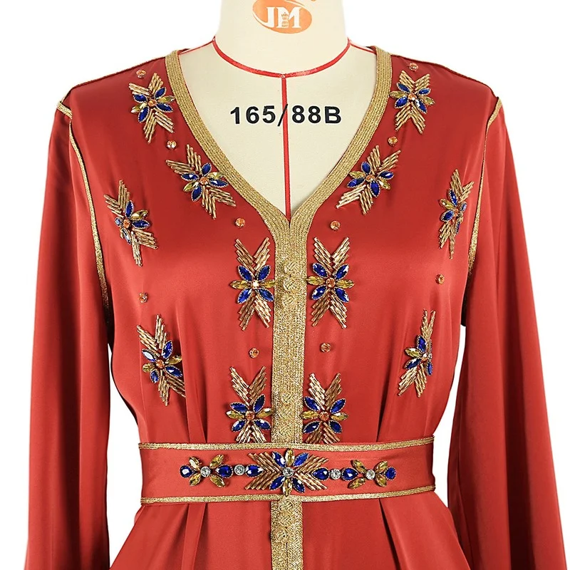 Luxury Arabic Party Dress Kaftan Women Jalabiya Diamond Satin Moroccan Caftan Dubai Saudi Banquet Evening Long Dresses Ramadan