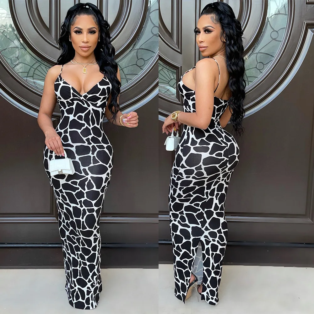 

Женское платье-макси на тонких бретельках, с V-образным вырезом