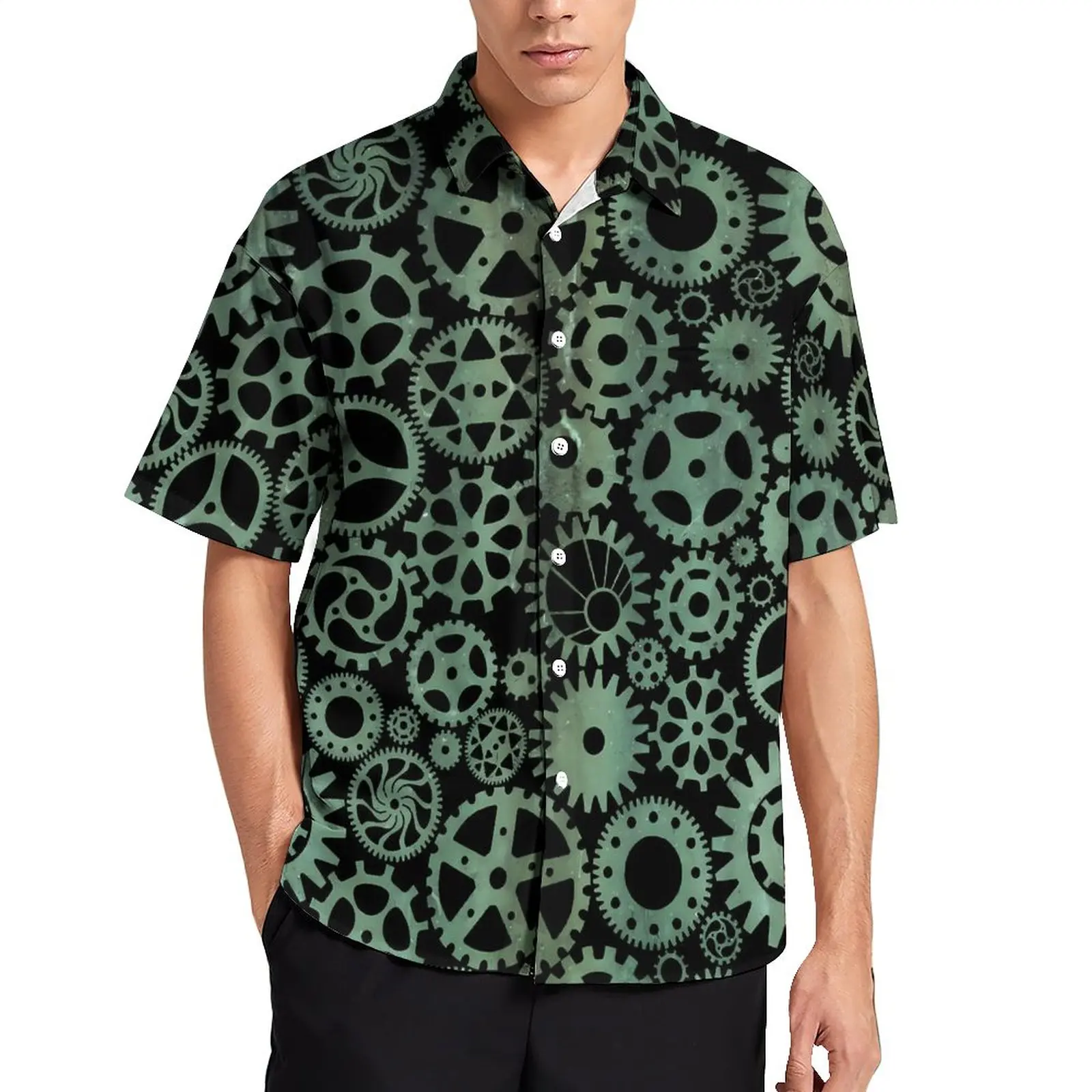 

Steampunk Print Blouses Men Verdigris Bronze Casual Shirts Hawaiian Short-Sleeve Printed Novelty Oversize Beach Shirt Gift