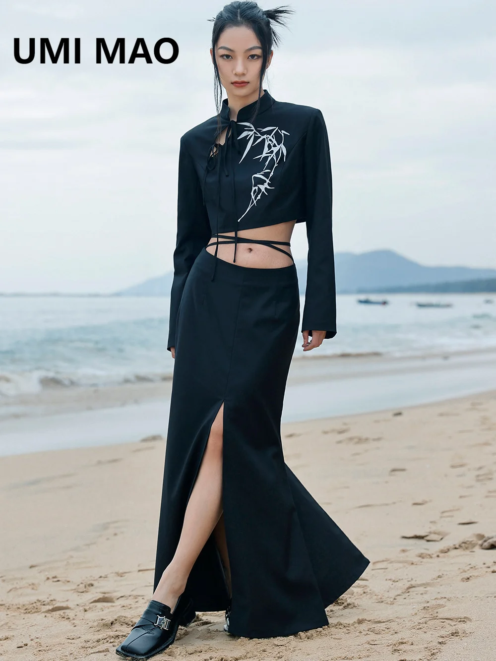 

Блейзеры в нишевом дизайне UMI MAO, юбка-полубоди на весну, женская тонкая юбка-годе с заниженной талией