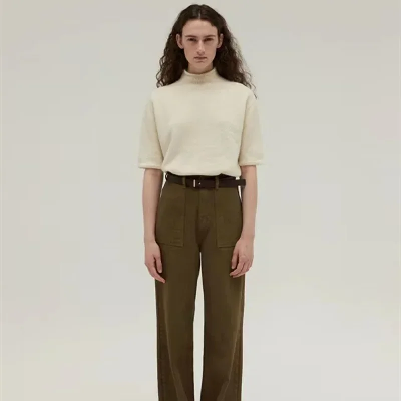 Mo * I @-Женский свитер с высоким воротником однотонный цельная шерсть коротким