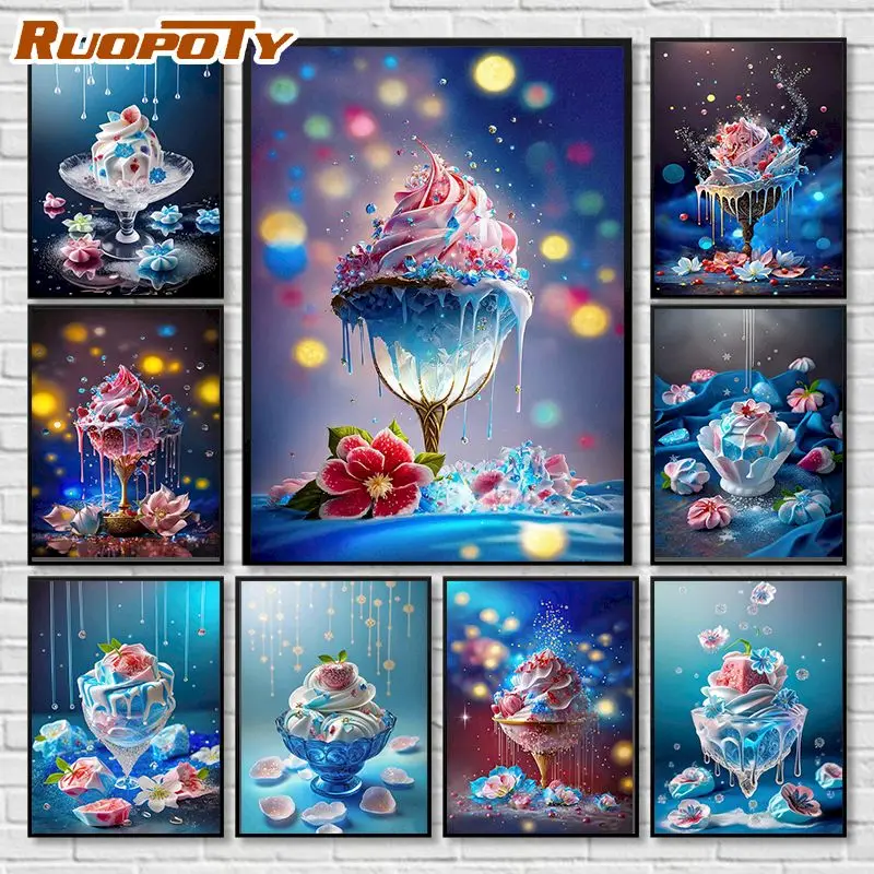 

RUOPOTY 5D DIY Diamond Painting Full Square Drill Cross Stitch Ice Cream Embroidery Mosaic Full Layout Home Decoration